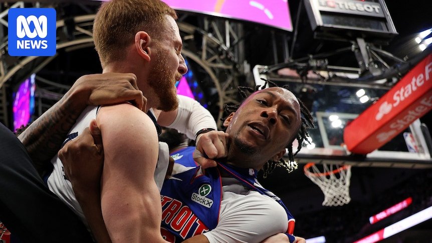 Wild scrum in the NBA game between pistons and timberwolves leads to players and coachs and coach