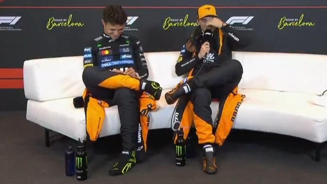 LOOK NORROWS Oscar pasters under the bus in the post-race interview, Max Direct Collision with George Russell